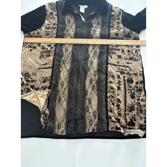 Coldwater Creek Velvet Burnout Coat Womens 1X Black Brown Lace Whimsigoth Vamp - Picture 12 of 16